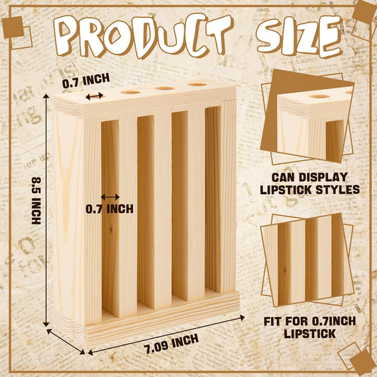 1 Pcs 4 Slot Lip Balm Display 0.7" Wooden Lipstick Holder, Wood Color