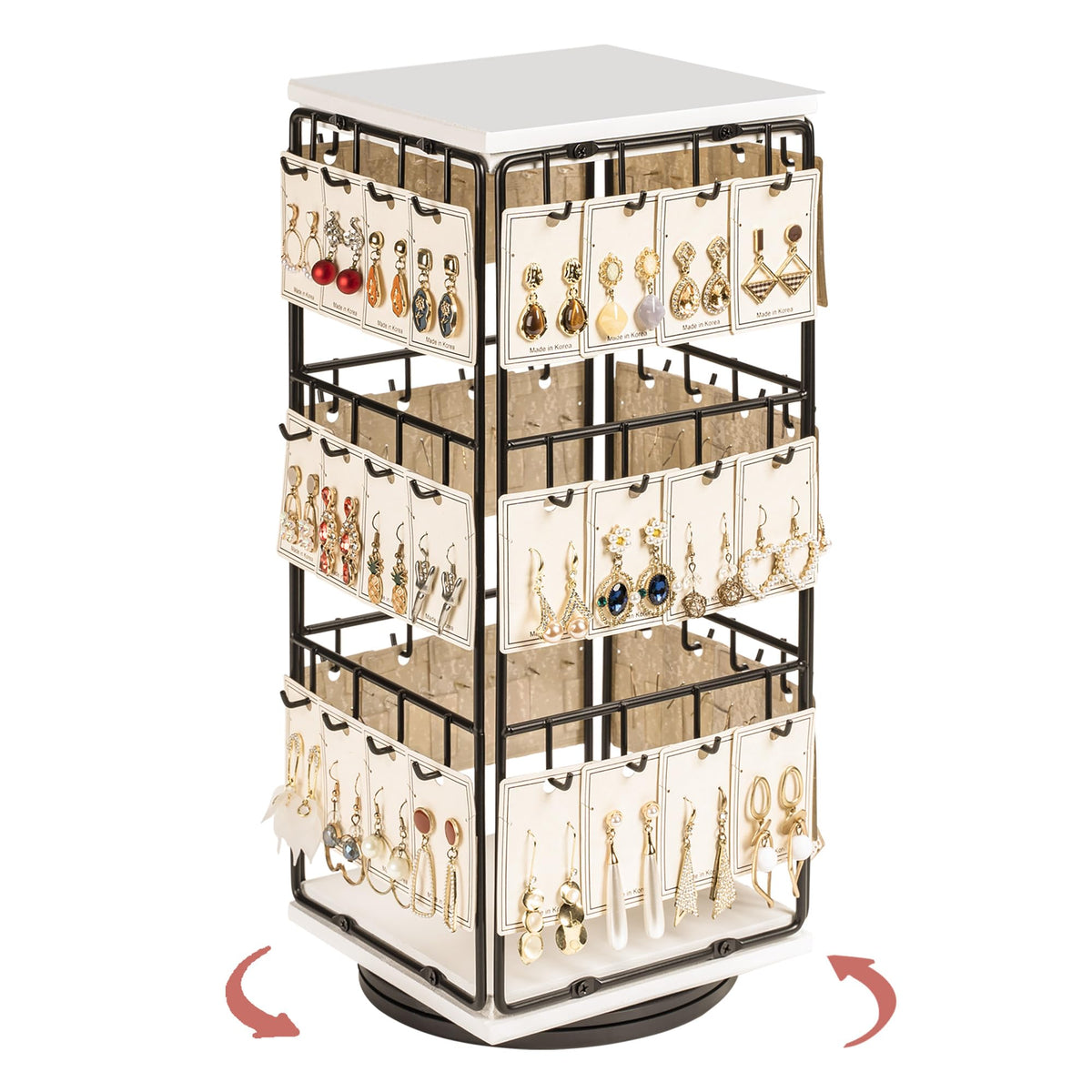 360 Rotating Earring Display Stands for Selling, Earring Rack Display Holder Stand, Jewelry Display for Vendors Selling Earring Cards, Necklaces, Bracelets, Hair Accessories (48 Hooks)