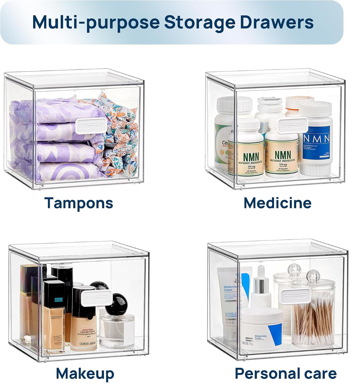 Vtopmart Disposable Facial Towels Holder,Clear Storage Drawer Compatible with Clean Skin Club Towel XL,Acrylic Box Hold 50 Count,Stylish and Functional Bathroom Accessory for Coutertop Organization