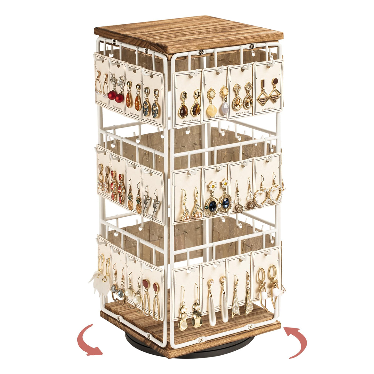360 Rotating Earring Display Stands for Selling, Earring Rack Display Holder Stand, Jewelry Display for Vendors Selling Earring Cards, Necklaces, Bracelets, Hair Accessories (48 Hooks)