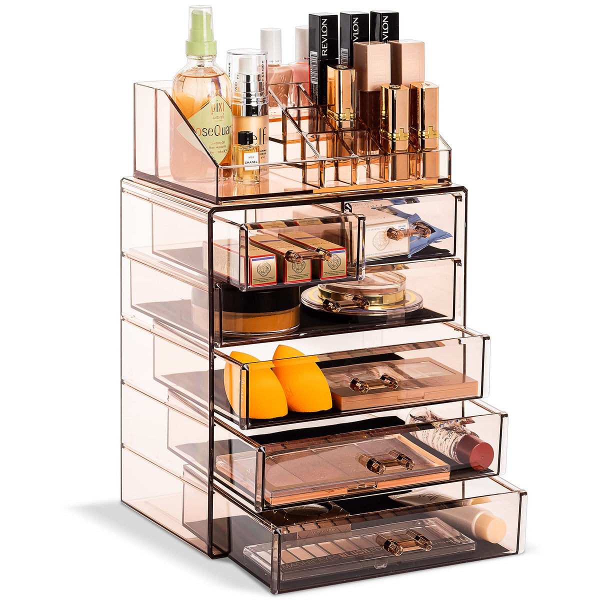 Sorbus Makeup Organizer, 6-Drawer Acrylic 2-Piece Set (Marble Print)