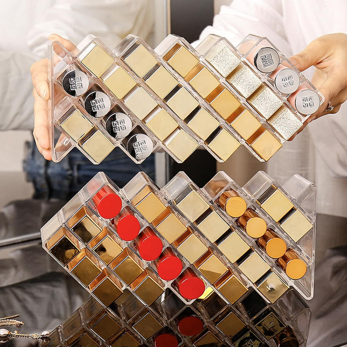Lipstick Organizer,56 Lip Slots Acrylic Lipstick Holder,
