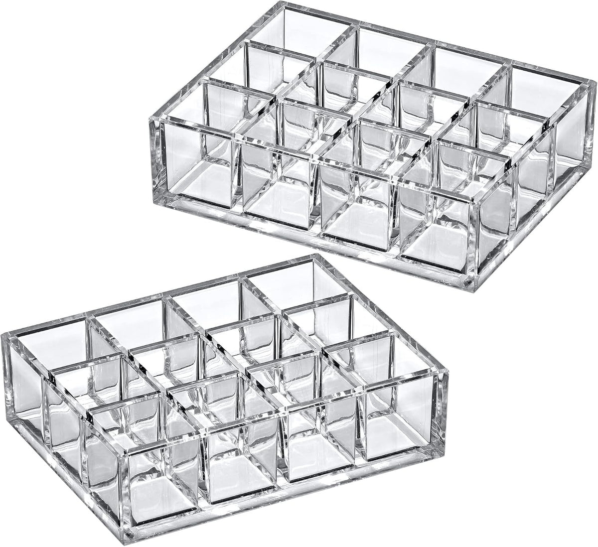 Amazing Abby - Allure - 2-Pack 12-Slot Acrylic Lipstick Organizer, Lipstick Holder, Lip Gloss Holder, Cosmetic Storage Display, Perfect Storage Solution for Drawer and Vanity (Slot Size: 1.0" x 1.0")