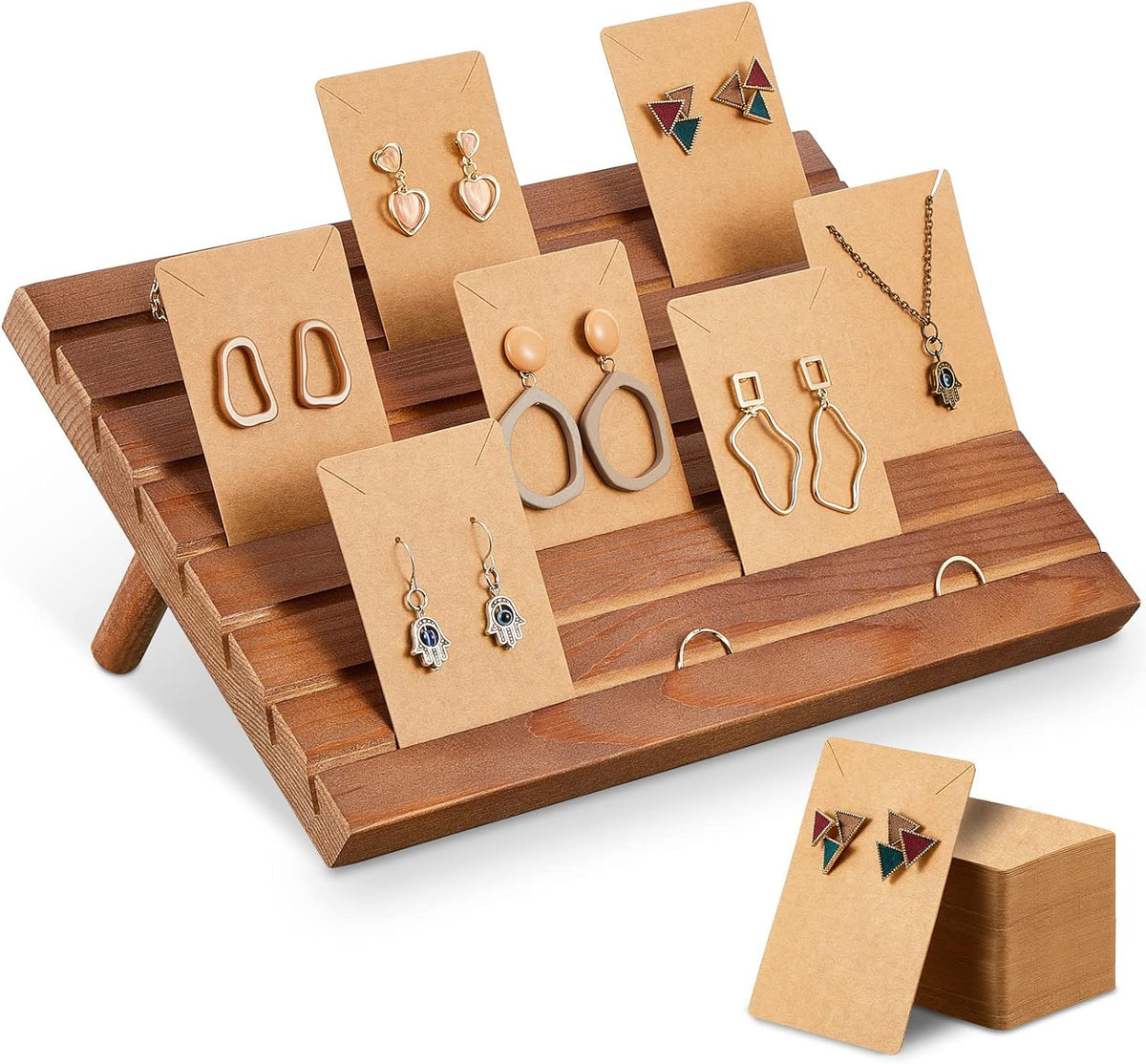 Blulu 31 Pack Wooden Earring Display Stand 7 Slot
