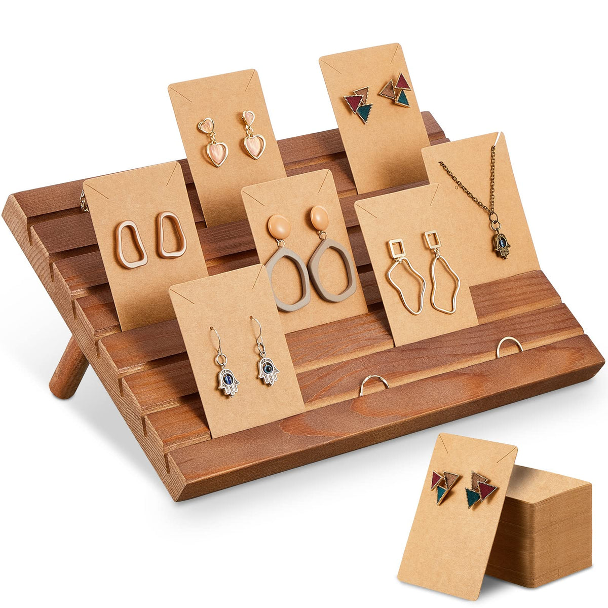 Blulu 31 Pack Wooden Earring Display Stand 7 Slot