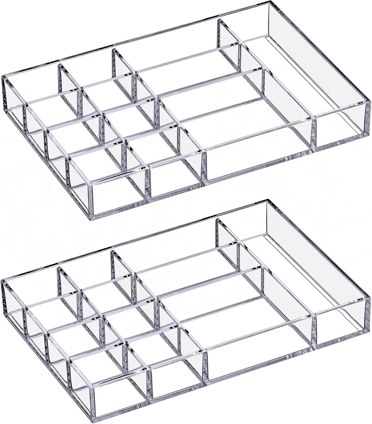 Amazing Abby - Jewel - 2-Pack Acrylic Jewelry Organizer, Plastic Jewelry Tray, Jewelry Case, Trinket Tray, Ring Holder, Perfect Storage Solution for Necklaces, Bracelets, Rings, and More