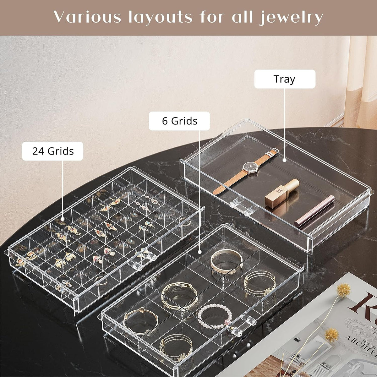ProCase Acrylic Earrings Holder Organizer Box -Clear, 5 Layers