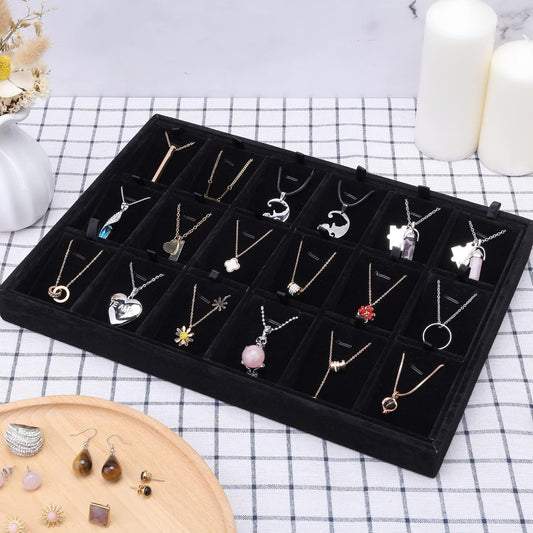 24 Grid Stackable Jewelry Tray Organizer with Removable Divider Velvet Tray