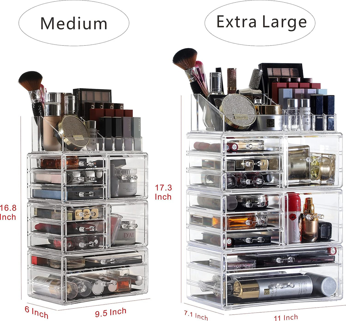 Cq Acrylic 4 Pack Clear Makeup Storage, Stackable 10 Drawer Organizer for Vanity, Jewelry, Hair Clip, Beauty & Skincare Products