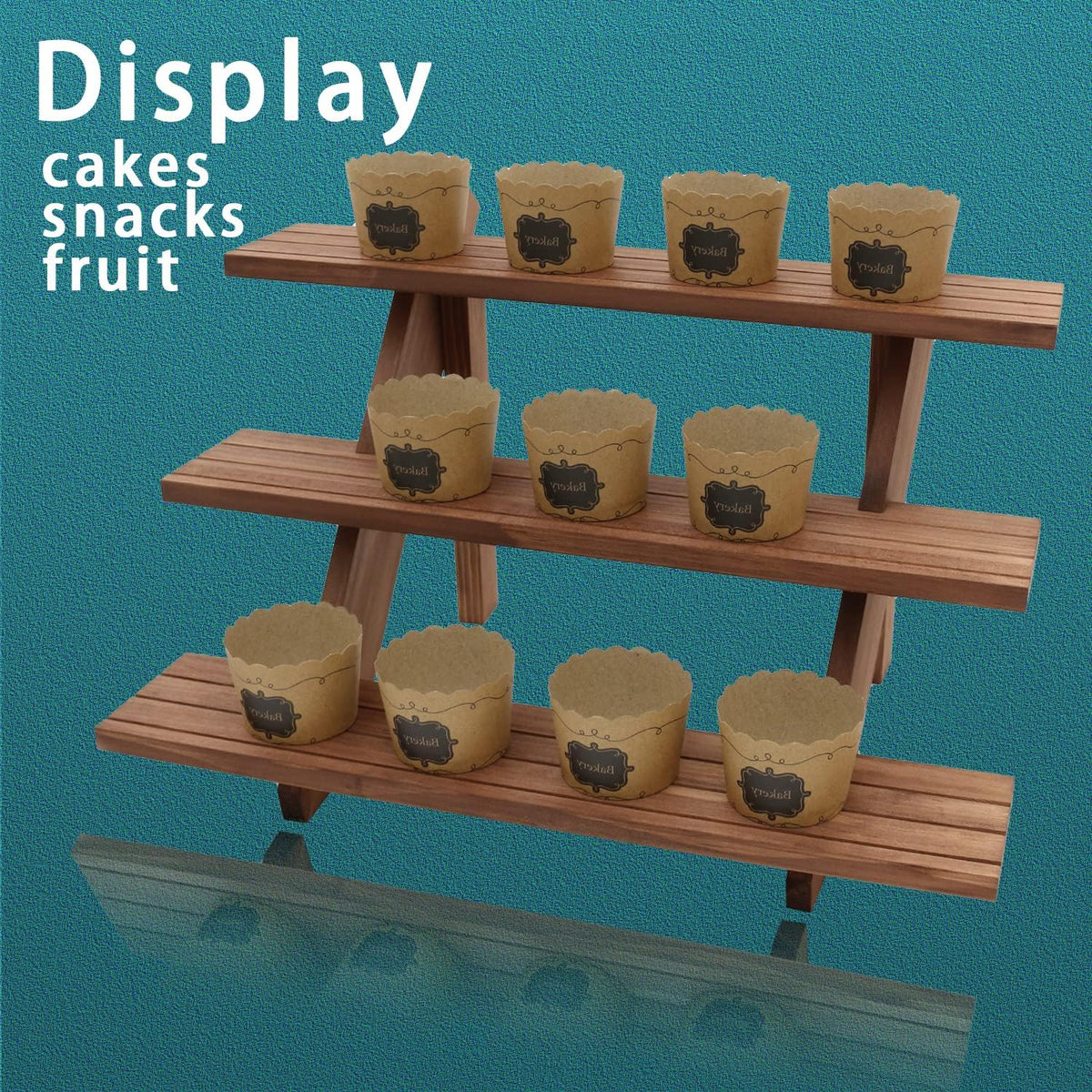 51pcs 3-Tier Wood Earring Display Stand, Retail Display Riser Earring, Ring Holder Stand, Removable Countertop Small Merchandise Display Stand with 50 Pcs Earring Card (Light Brown)