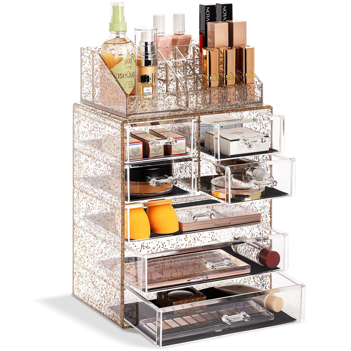 Sorbus Makeup Organizer, 6-Drawer Acrylic 2-Piece Set (Marble Print)